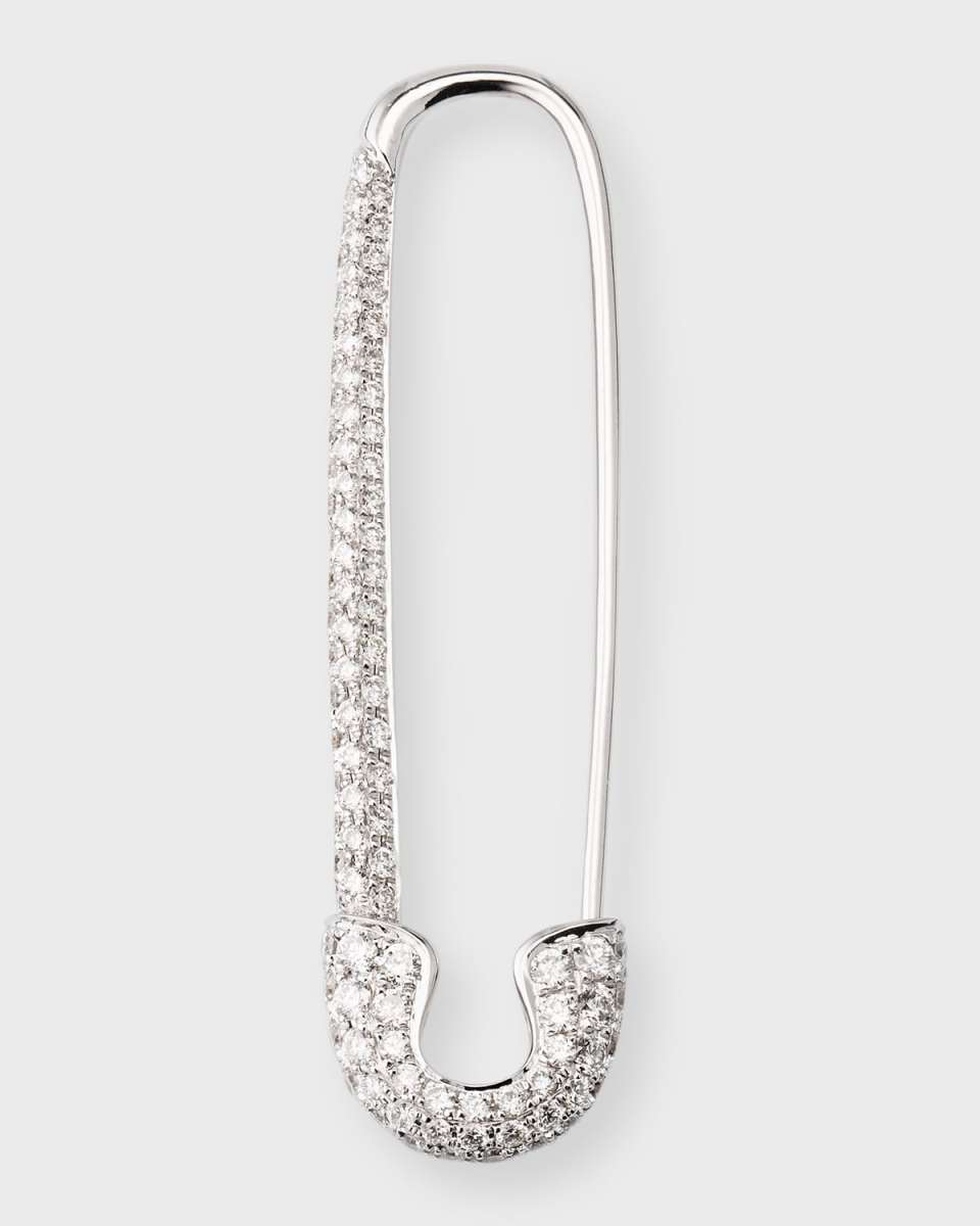18K Yellow Gold Extra Large Diamond Safety Pin Earring, Single (Right)